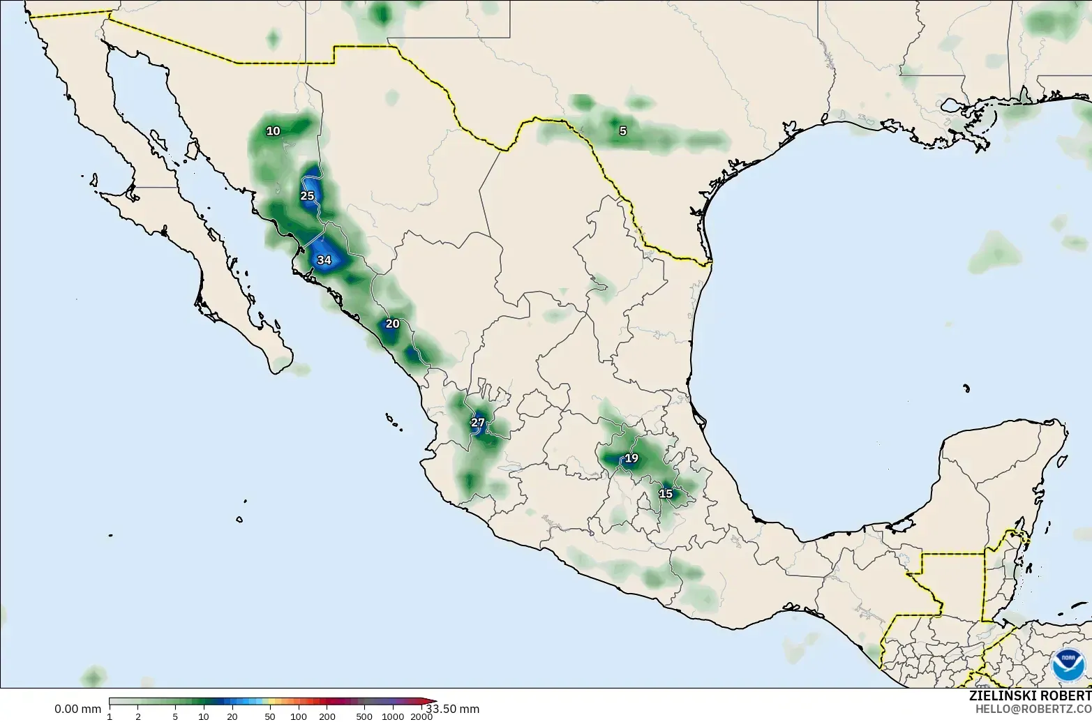 GFS modelo - México, Acumulación de precipitación