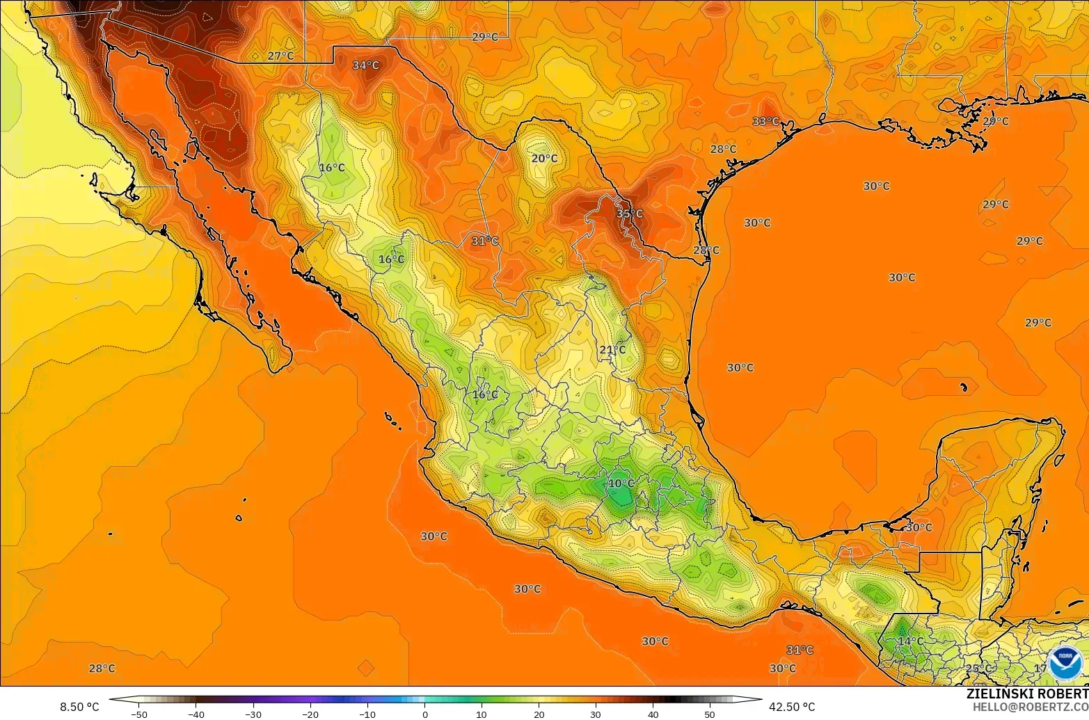 GFS modelo - México, Temperatura a 2 m