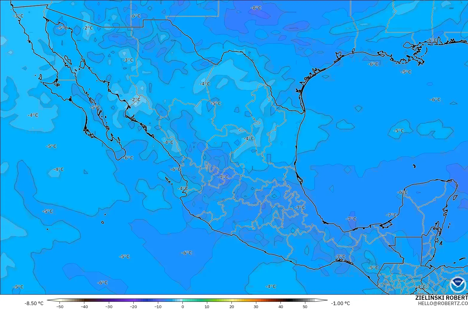 GFS modelo - México, Temperatura a 500 hPa