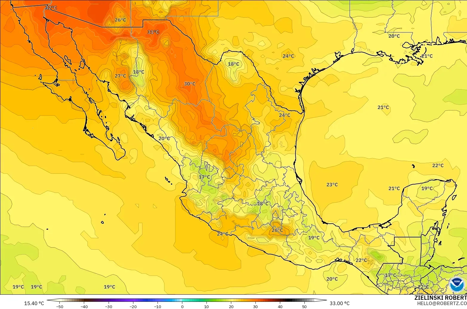 GFS modelo - México, Temperatura a 850 hPa
