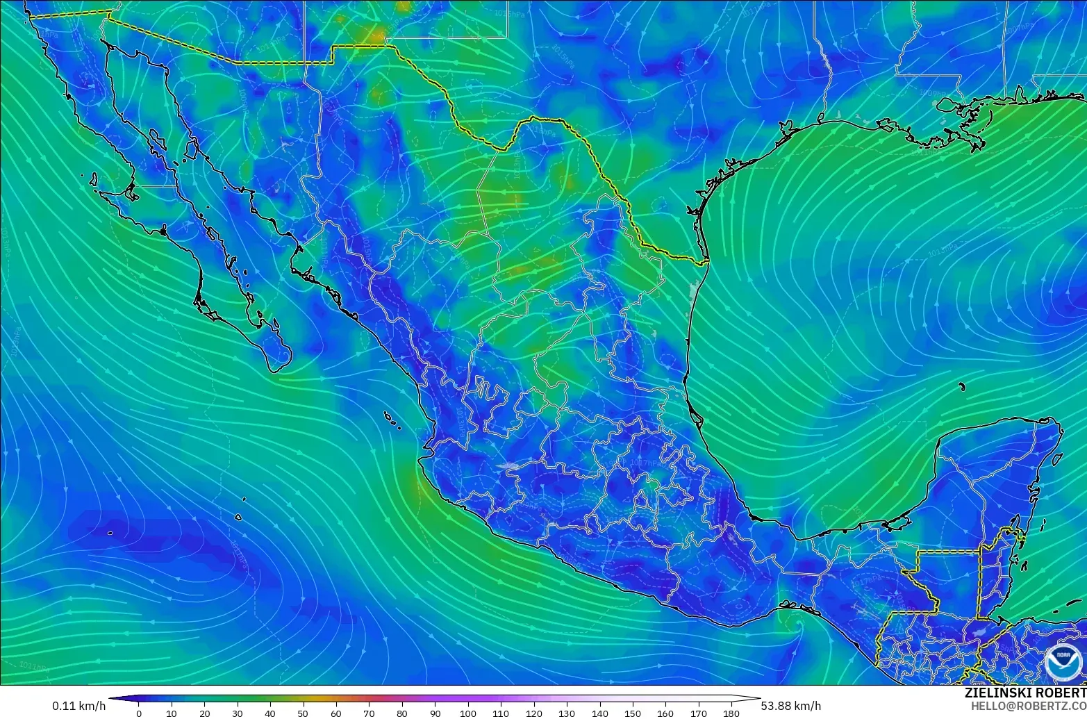 GFS modelo - México, Viento a 10 m