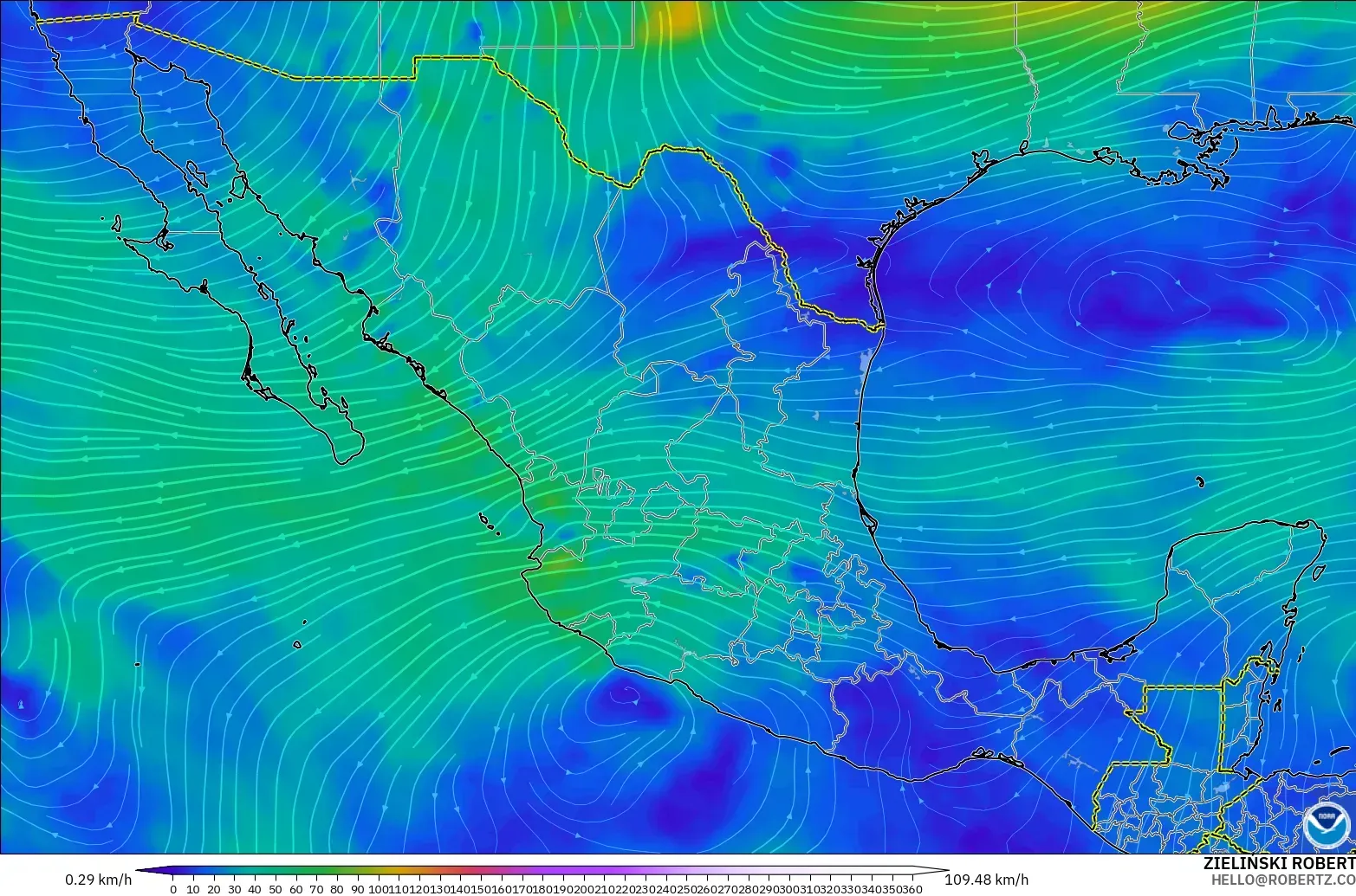 GFS modelo - México, Viento a 300 hPa (corriente en chorro)