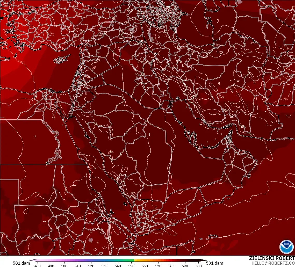 GFS modelo - Oriente Medio, Altura geopotencial a 500 hPa
