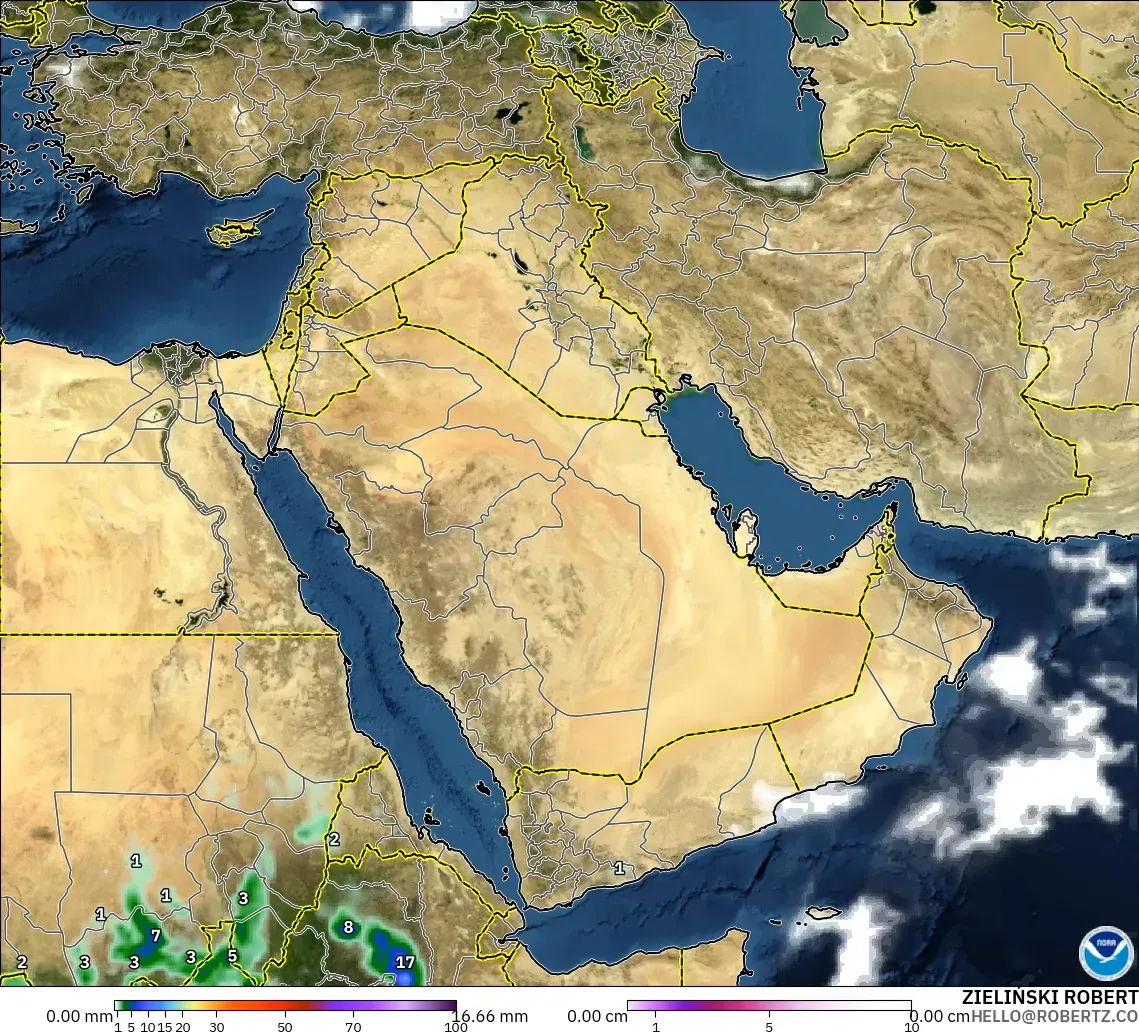 GFS modelo - Oriente Medio, Precipitación, nubes y presión