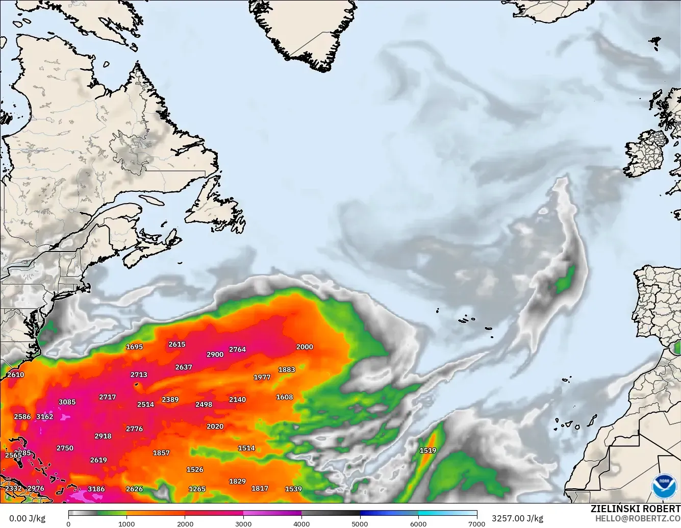 GFS modelo - Norte Atlántico, CAPE