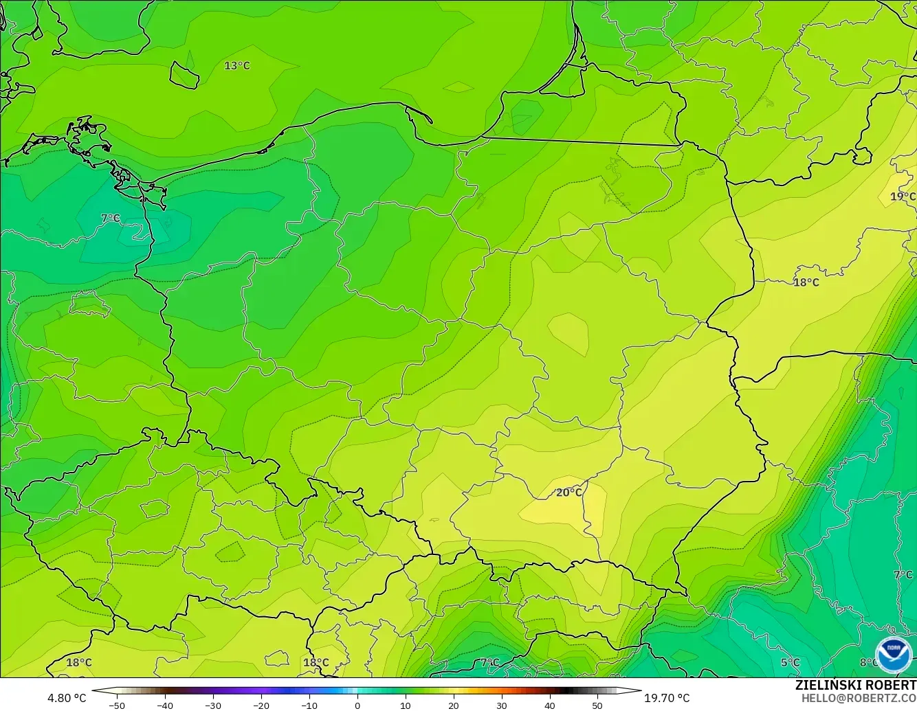 GFS modelo - Polonia, Punto de rocío a 2 m