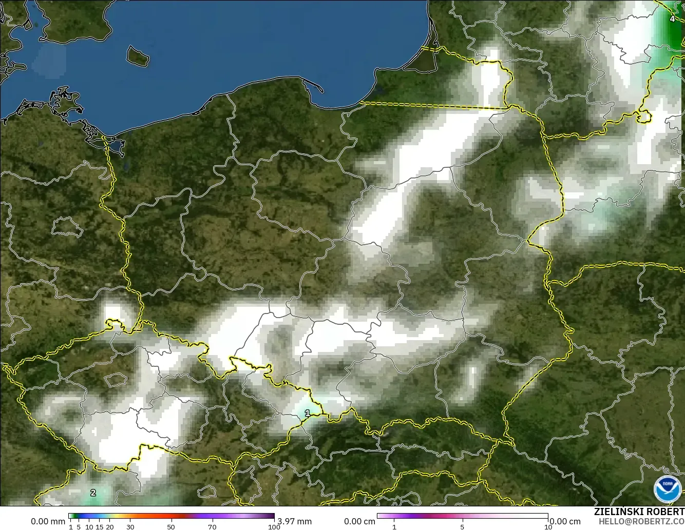 GFS modelo - Polonia, Precipitación, nubes y presión