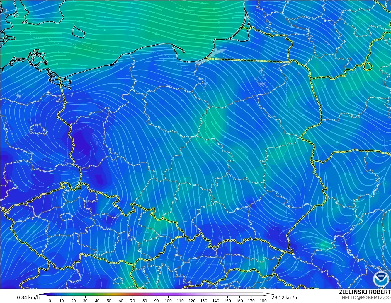 GFS modelo - Polonia, Viento a 10 m