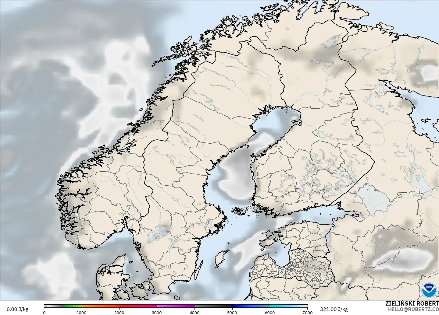 GFS modelo - Escandinavia, CAPE