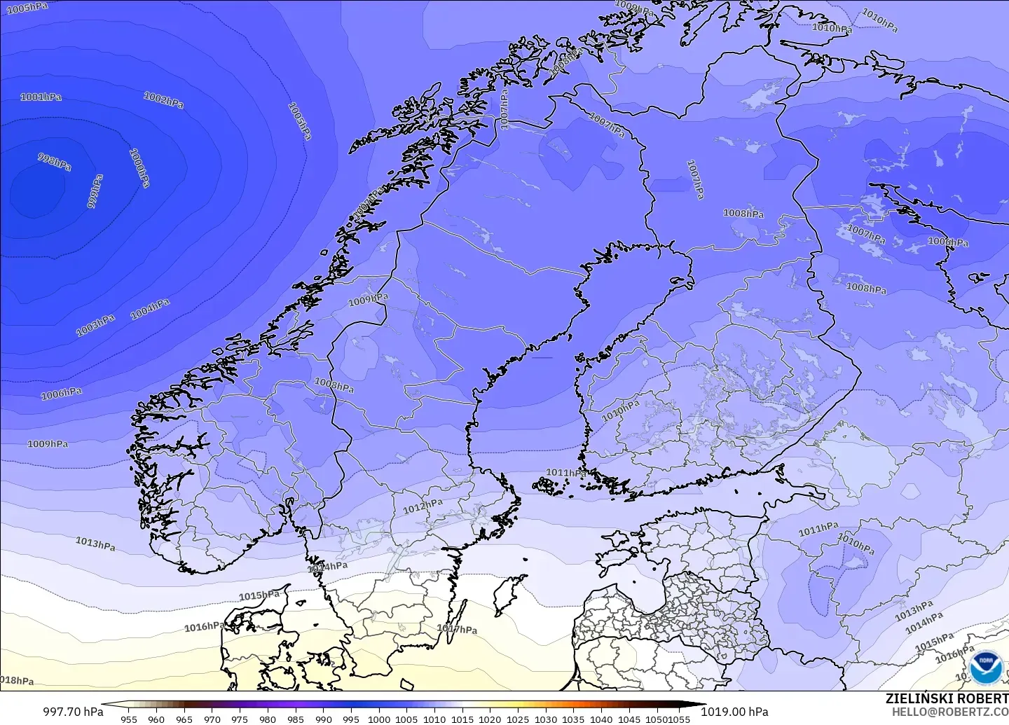 GFS modelo - Escandinavia, Presión