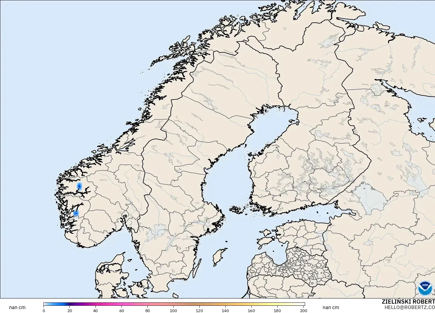 GFS modelo - Escandinavia, Profundidad de nieve