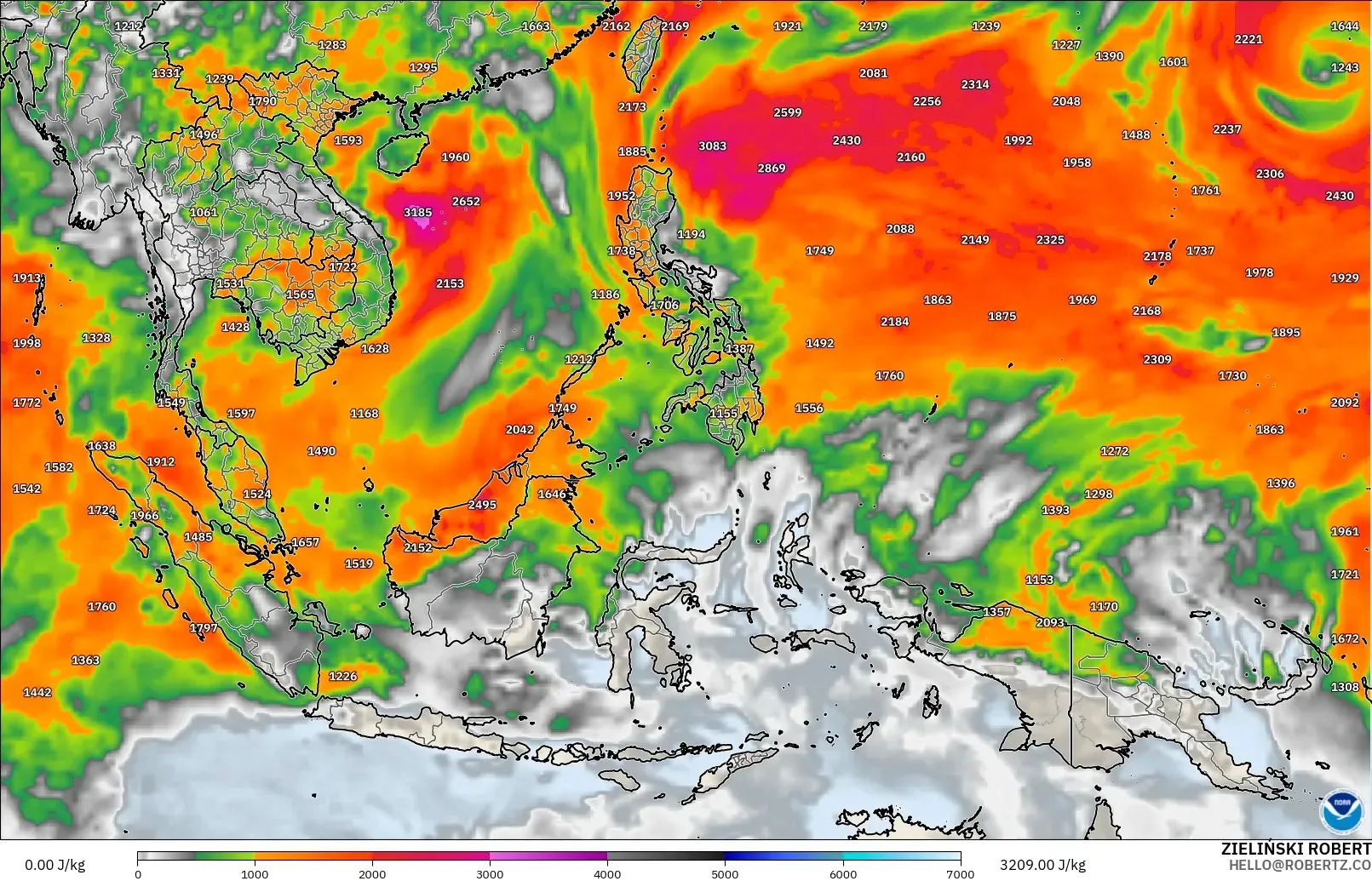 GFS modelo - Sudeste Asiático, CAPE