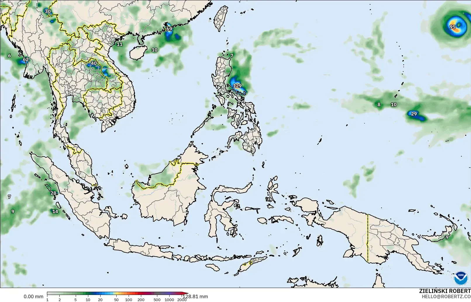 GFS modelo - Sudeste Asiático, Acumulación de precipitación