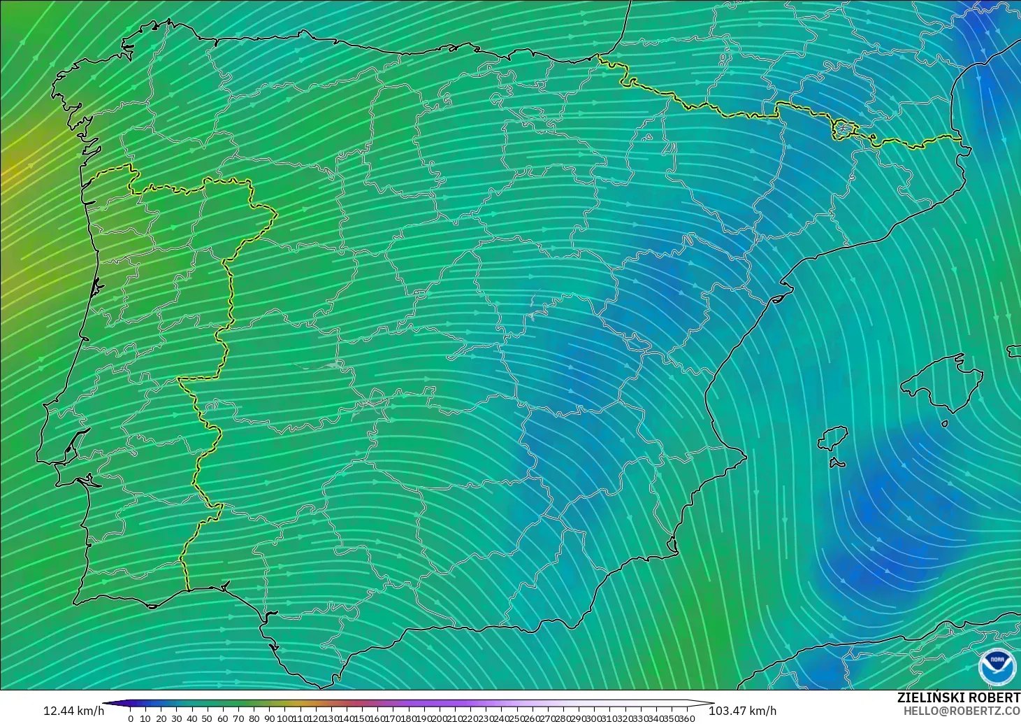 GFS modelo - España, Viento a 300 hPa (corriente en chorro)