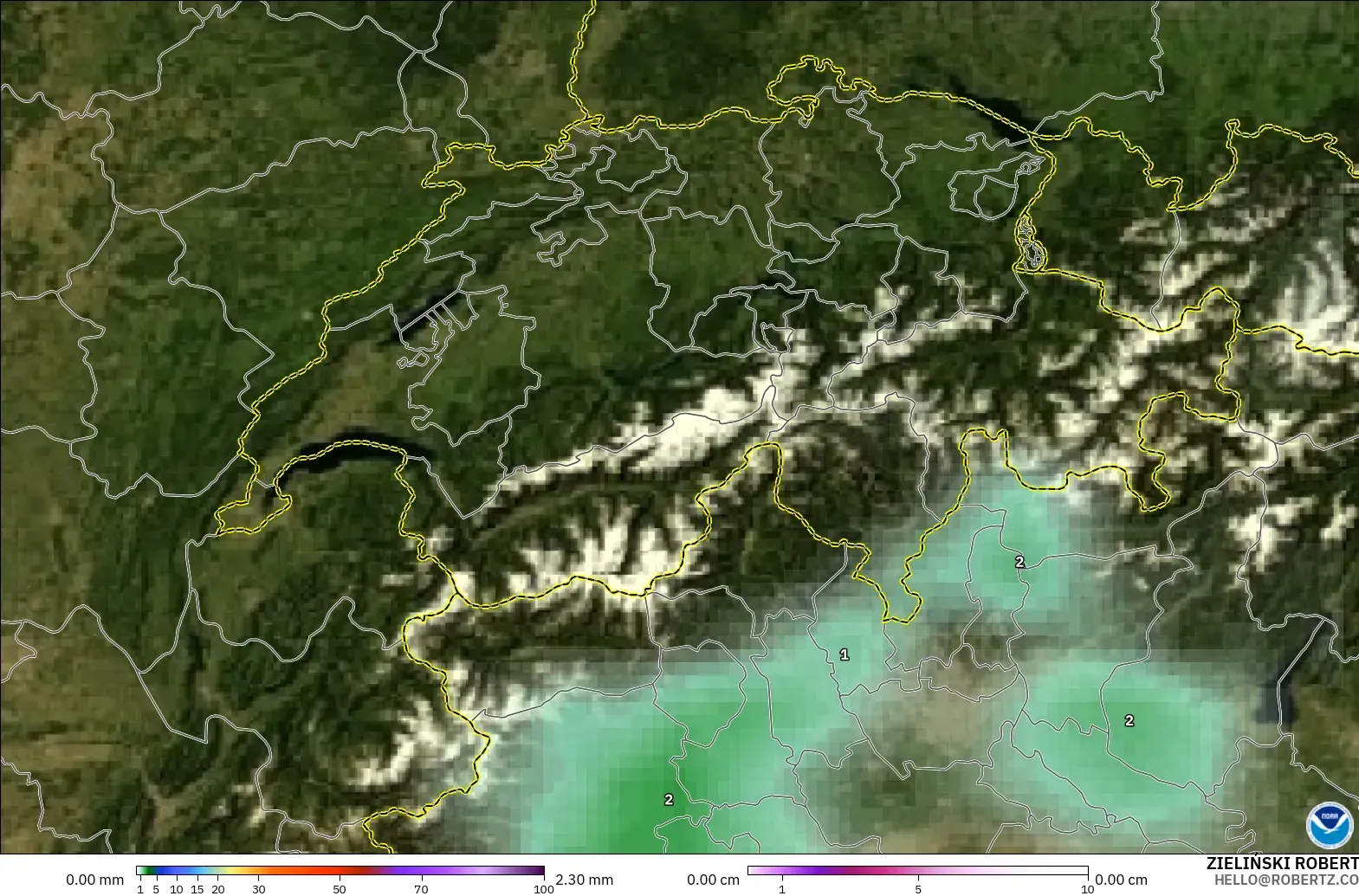GFS modelo - Suiza, Precipitación, nubes y presión