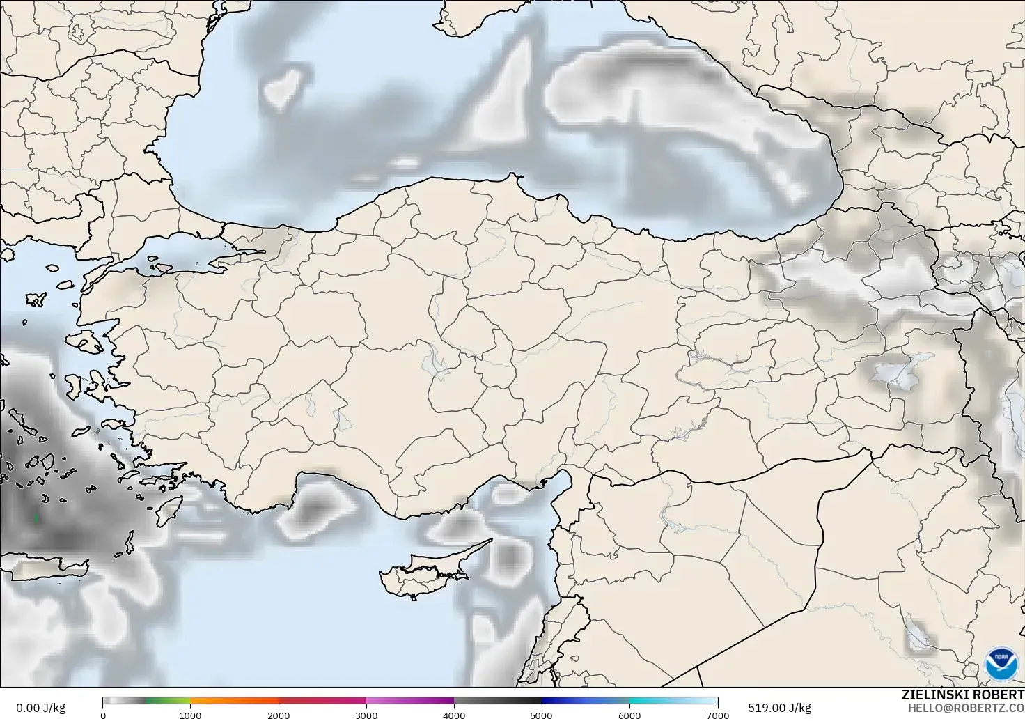 GFS modelo - Turquía, CAPE