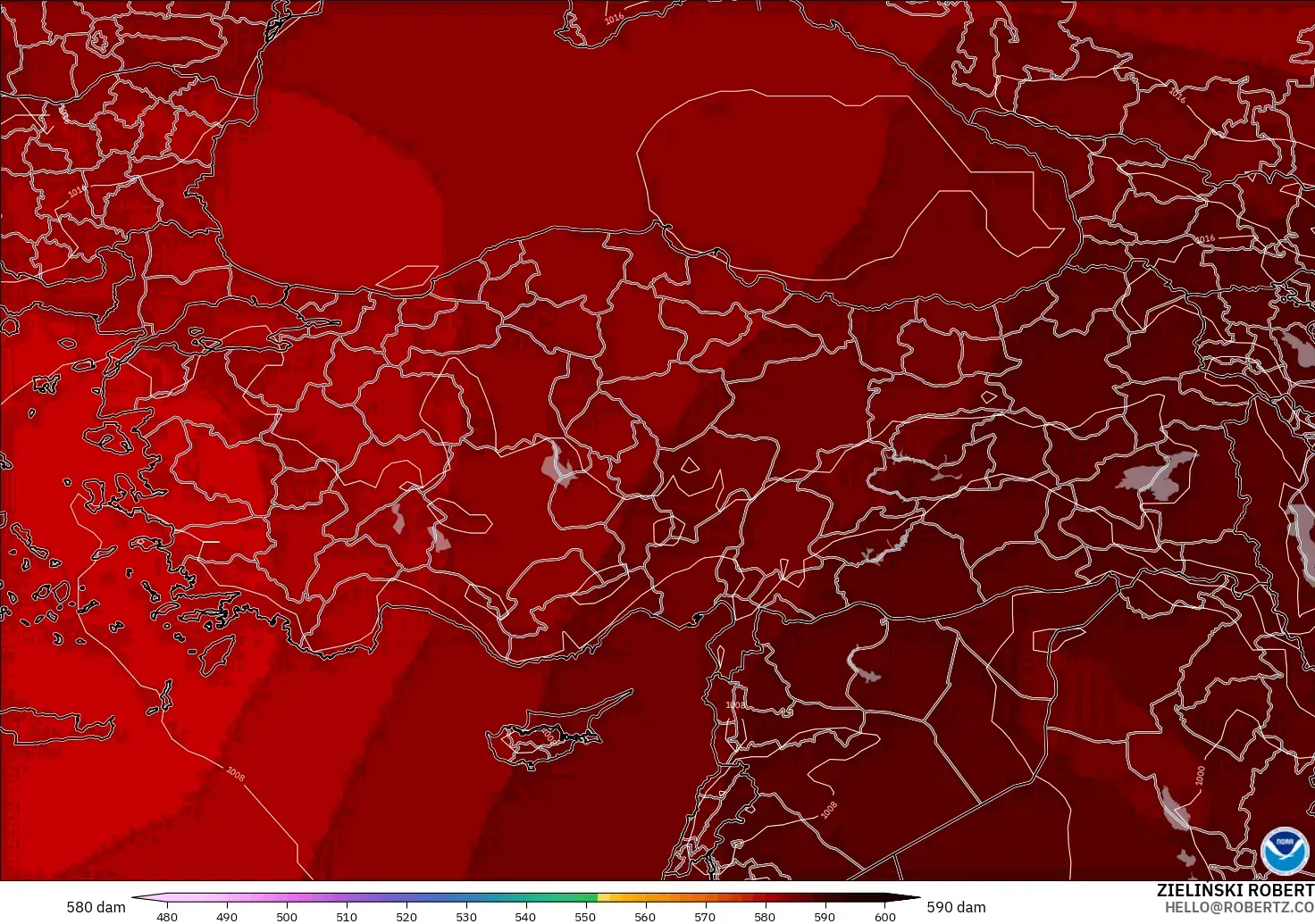 GFS modelo - Turquía, Altura geopotencial a 500 hPa