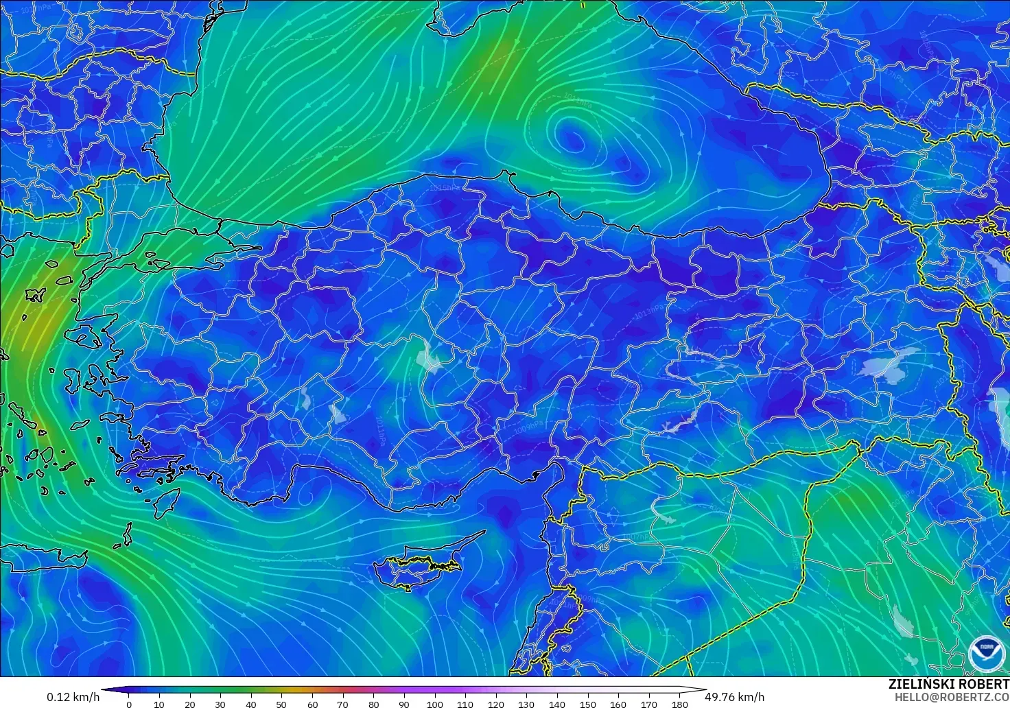 GFS modelo - Turquía, Viento a 10 m