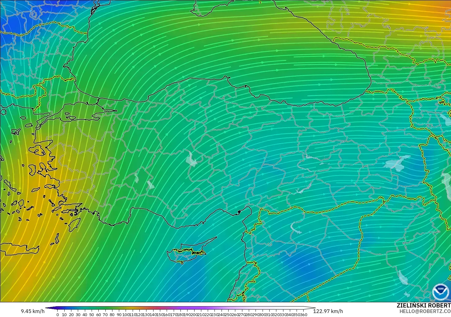GFS modelo - Turquía, Viento a 300 hPa (corriente en chorro)