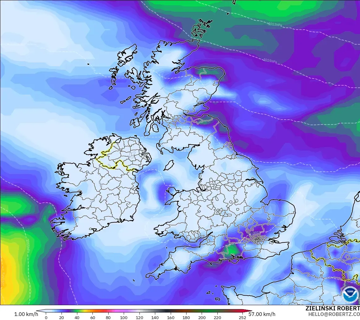 GFS modelo - Reino Unido, Ráfagas de viento