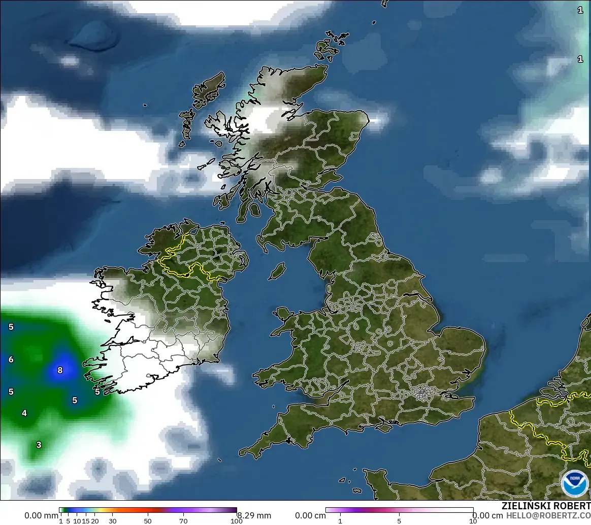 GFS modelo - Reino Unido, Precipitación, nubes y presión