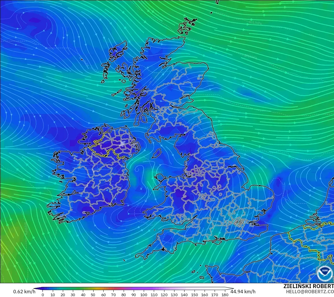 GFS modelo - Reino Unido, Viento a 10 m