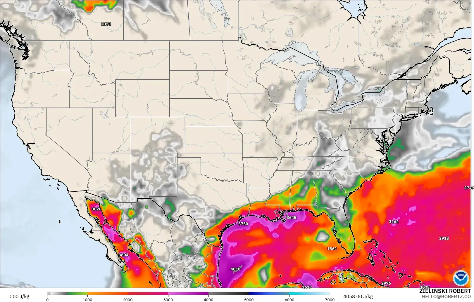GFS modelo - Estados Unidos, CAPE