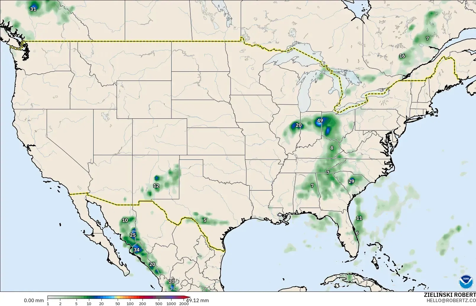 GFS modelo - Estados Unidos, Acumulación de precipitación