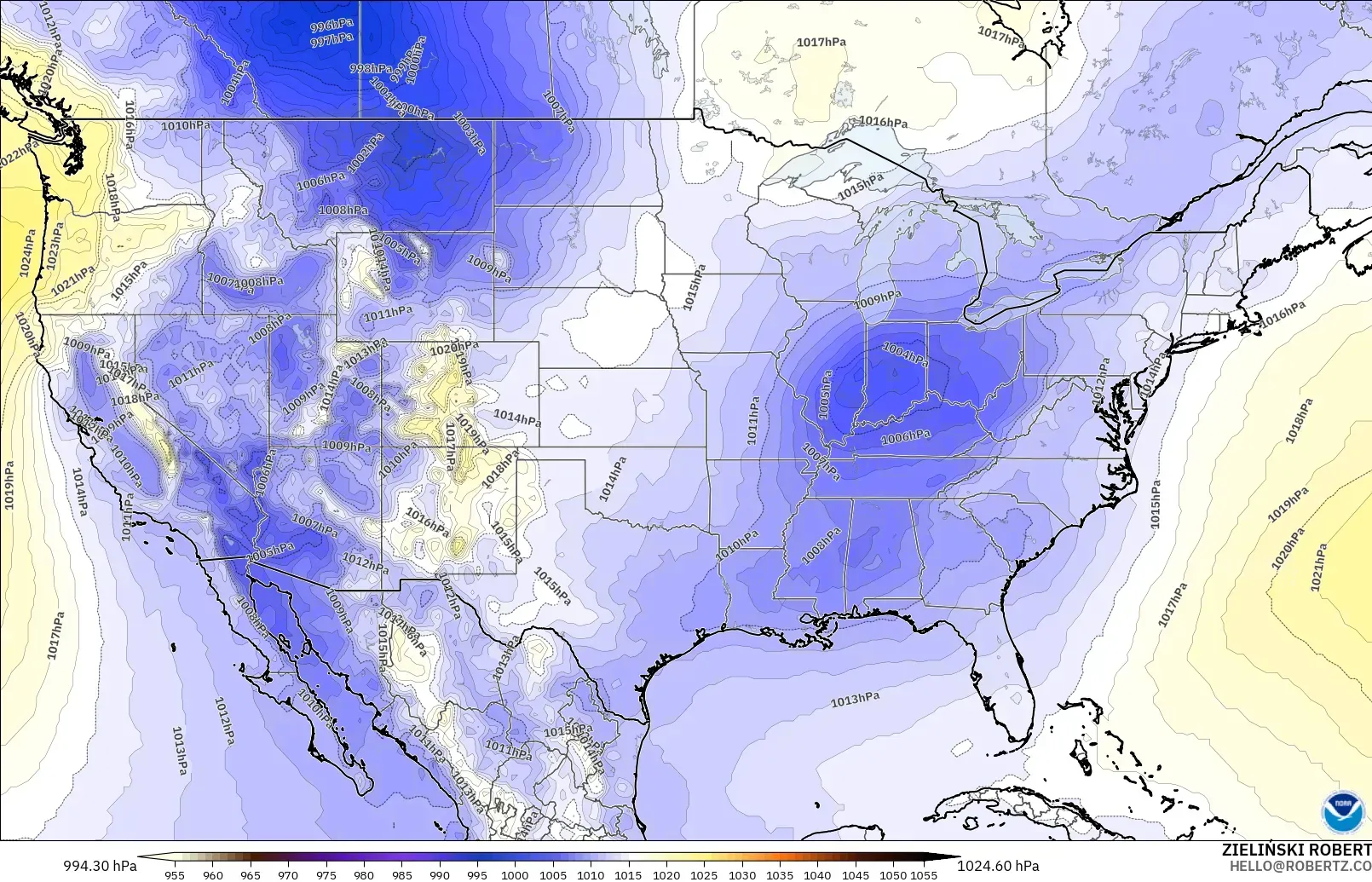 GFS modelo - Estados Unidos, Presión