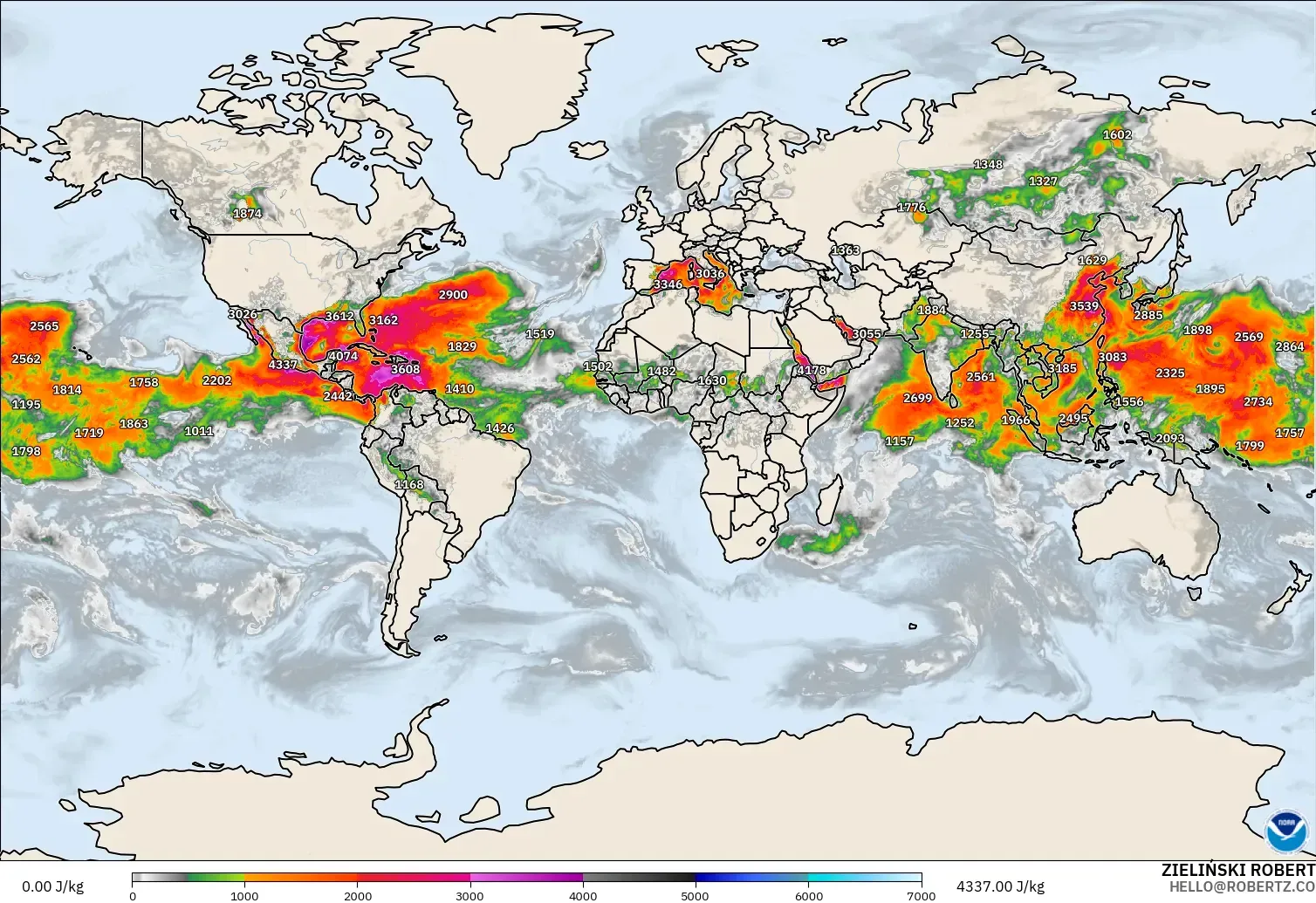 GFS modelo - Mundo, CAPE