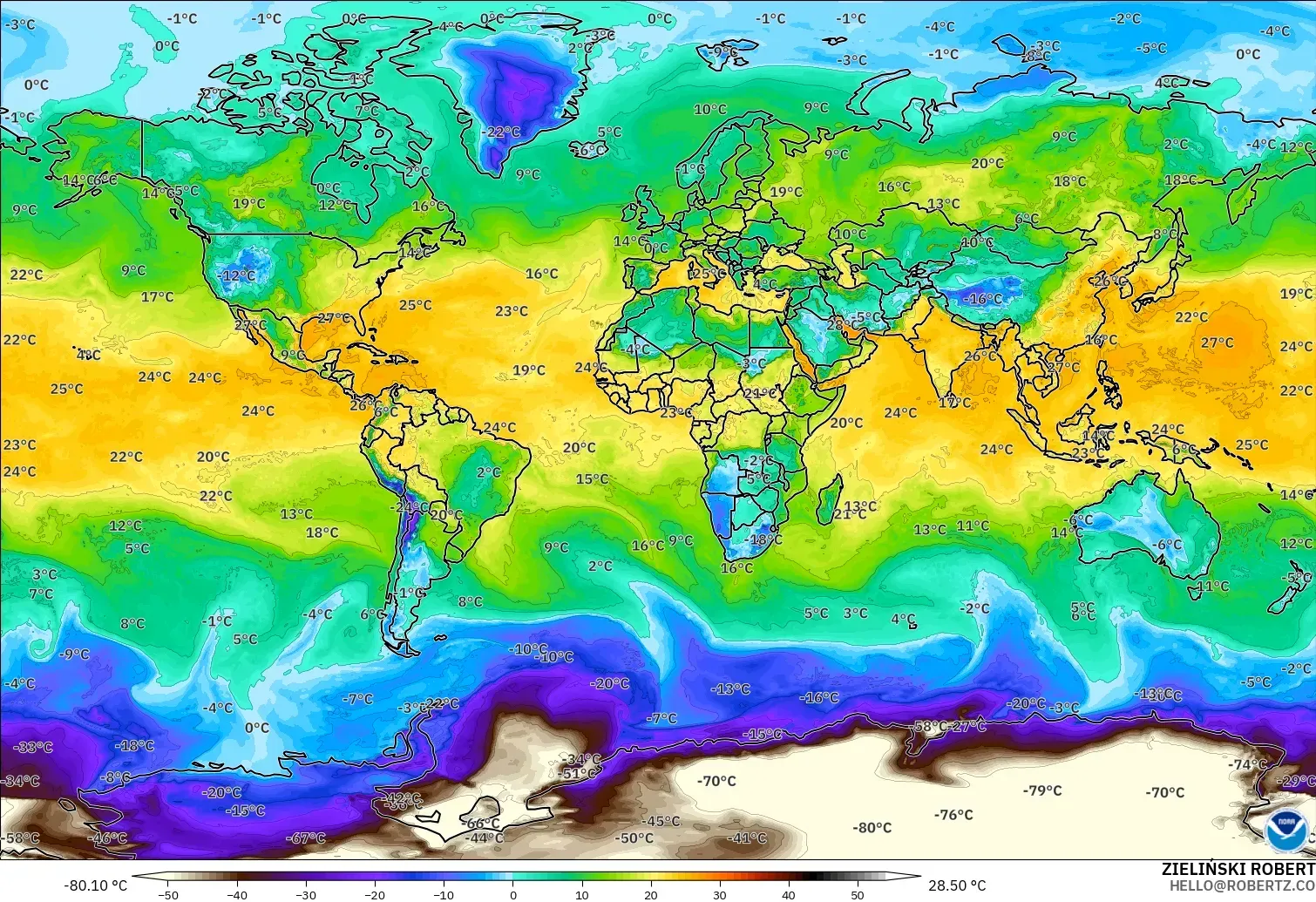 GFS modelo - Mundo, Punto de rocío a 2 m
