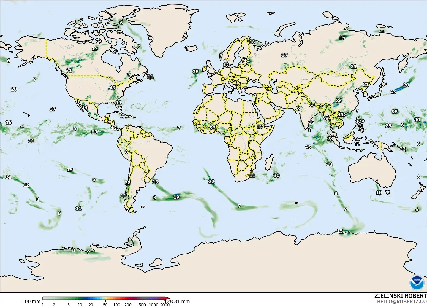 GFS modelo - Mundo, Acumulación de precipitación