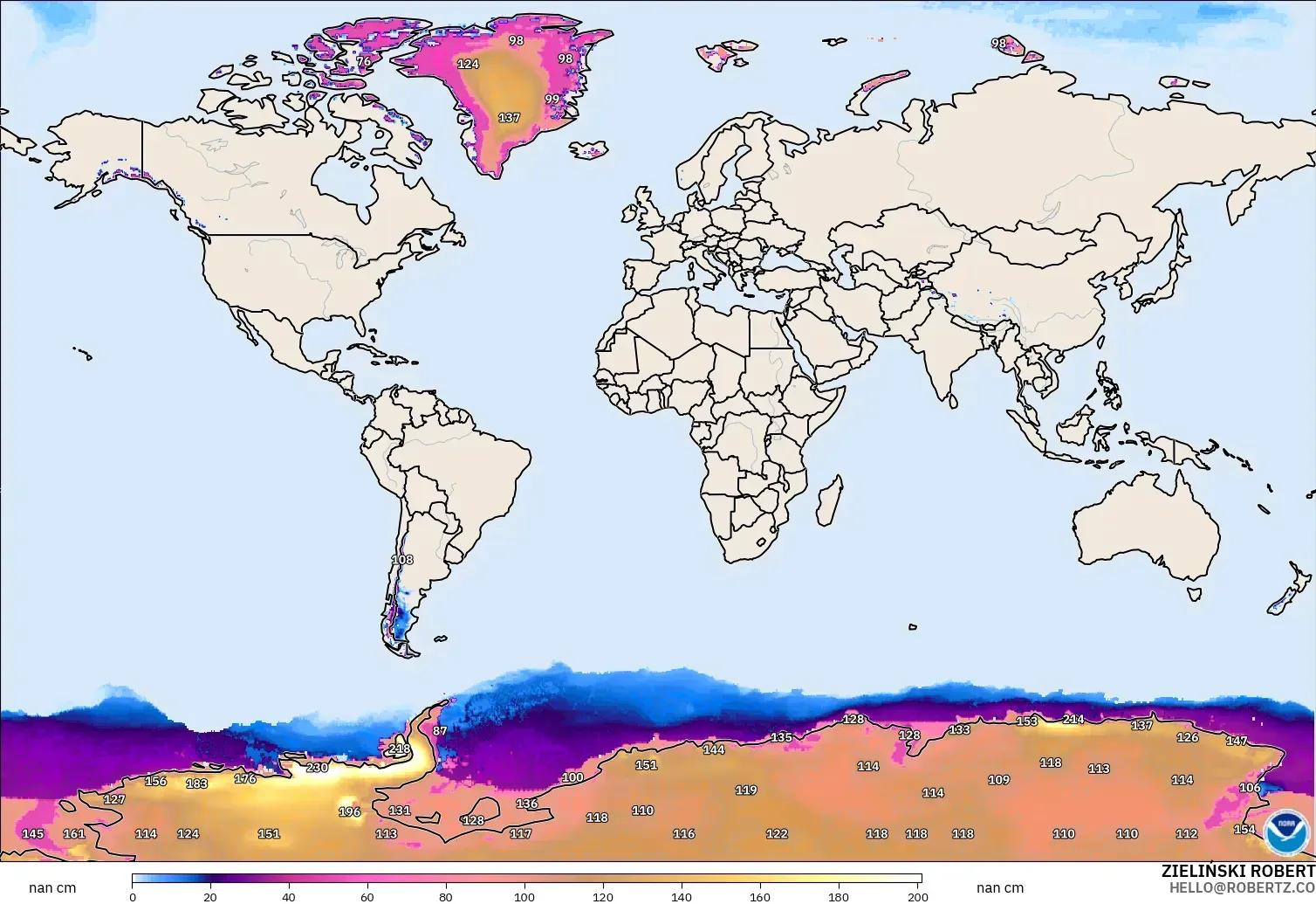 GFS modelo - Mundo, Profundidad de nieve
