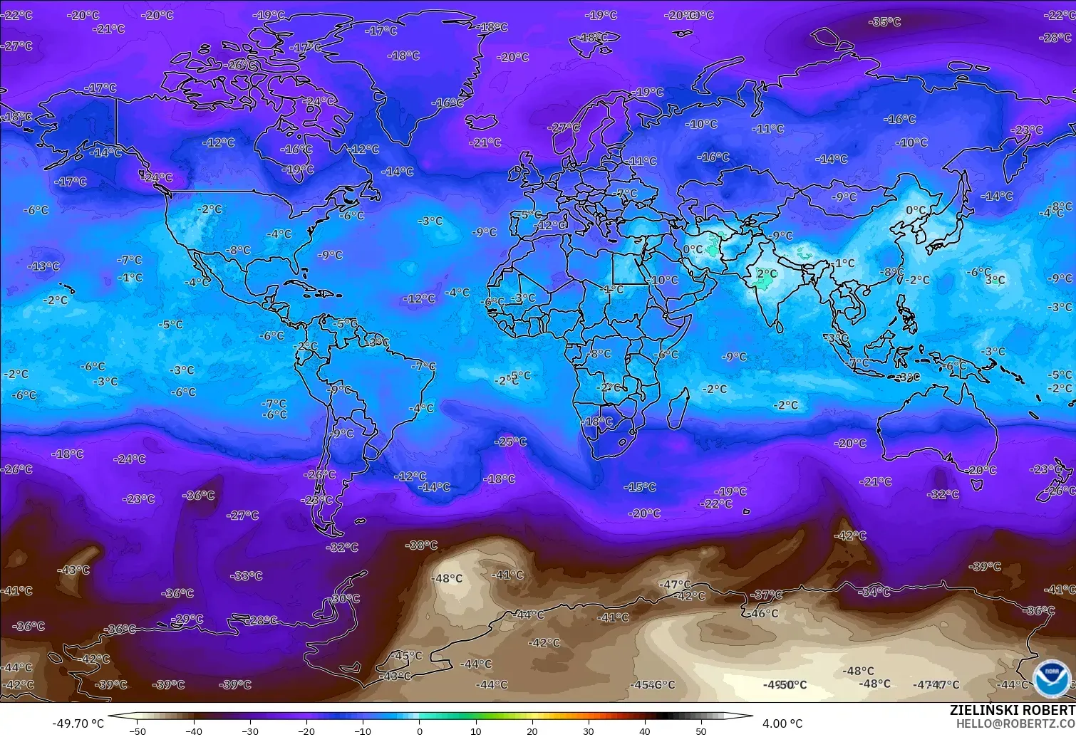 GFS modelo - Mundo, Temperatura a 500 hPa