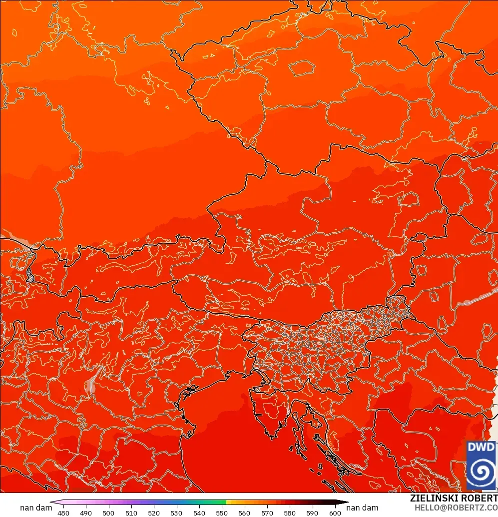 ICON Alemania 2 km modelo - Austria, Altura geopotencial a 500 hPa