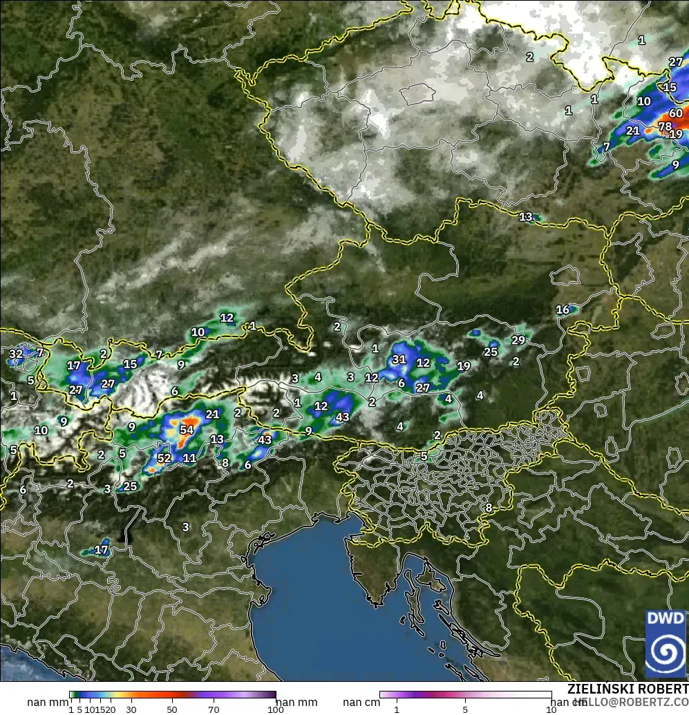 ICON Alemania 2 km modelo - Austria, Precipitación, nubes y presión
