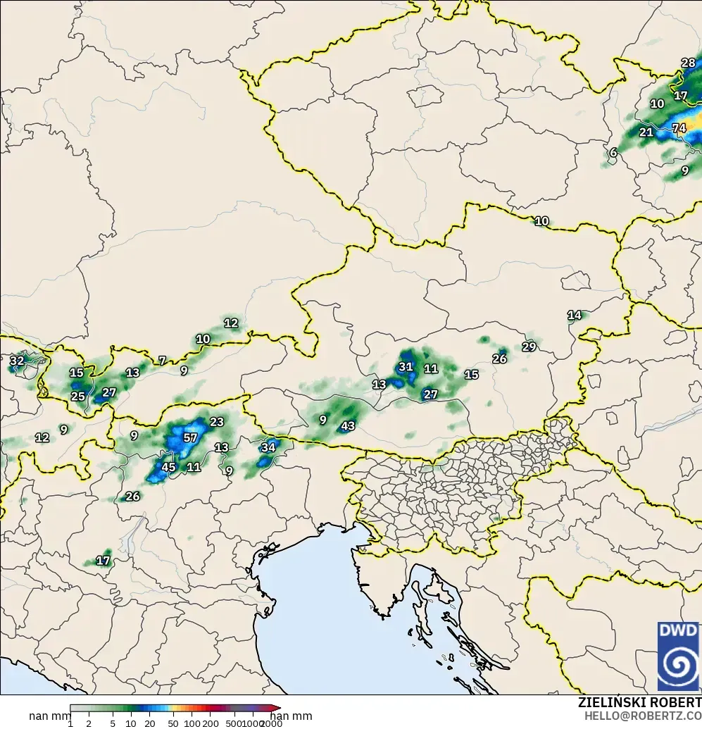 ICON Alemania 2 km modelo - Austria, Acumulación de precipitación