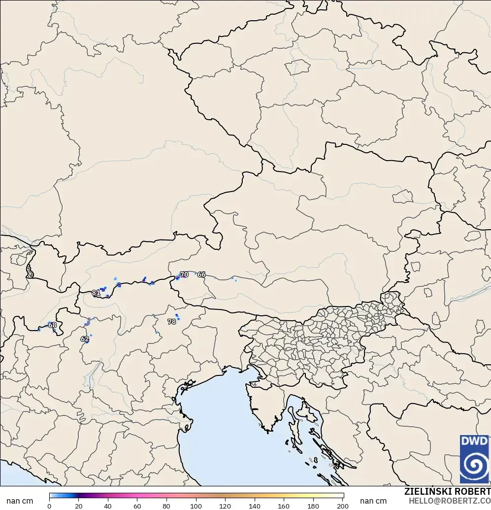 ICON Alemania 2 km modelo - Austria, Profundidad de nieve