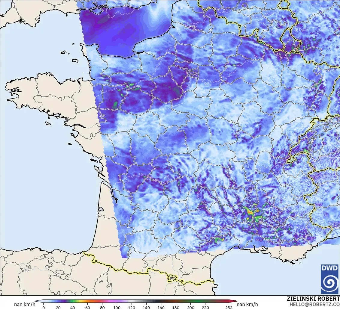 ICON Alemania 2 km modelo - Francia, Ráfagas de viento