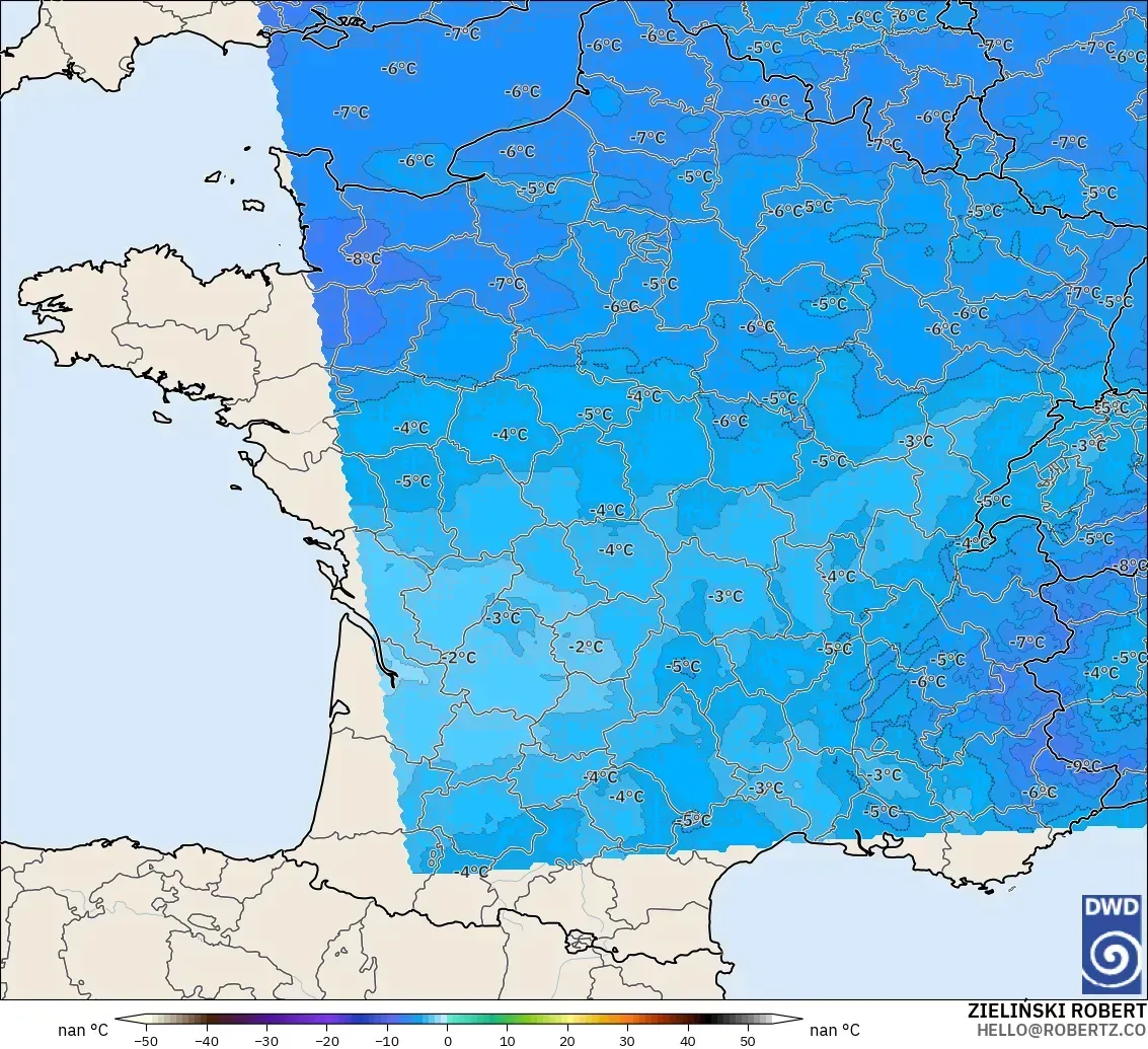 ICON Alemania 2 km modelo - Francia, Temperatura a 500 hPa