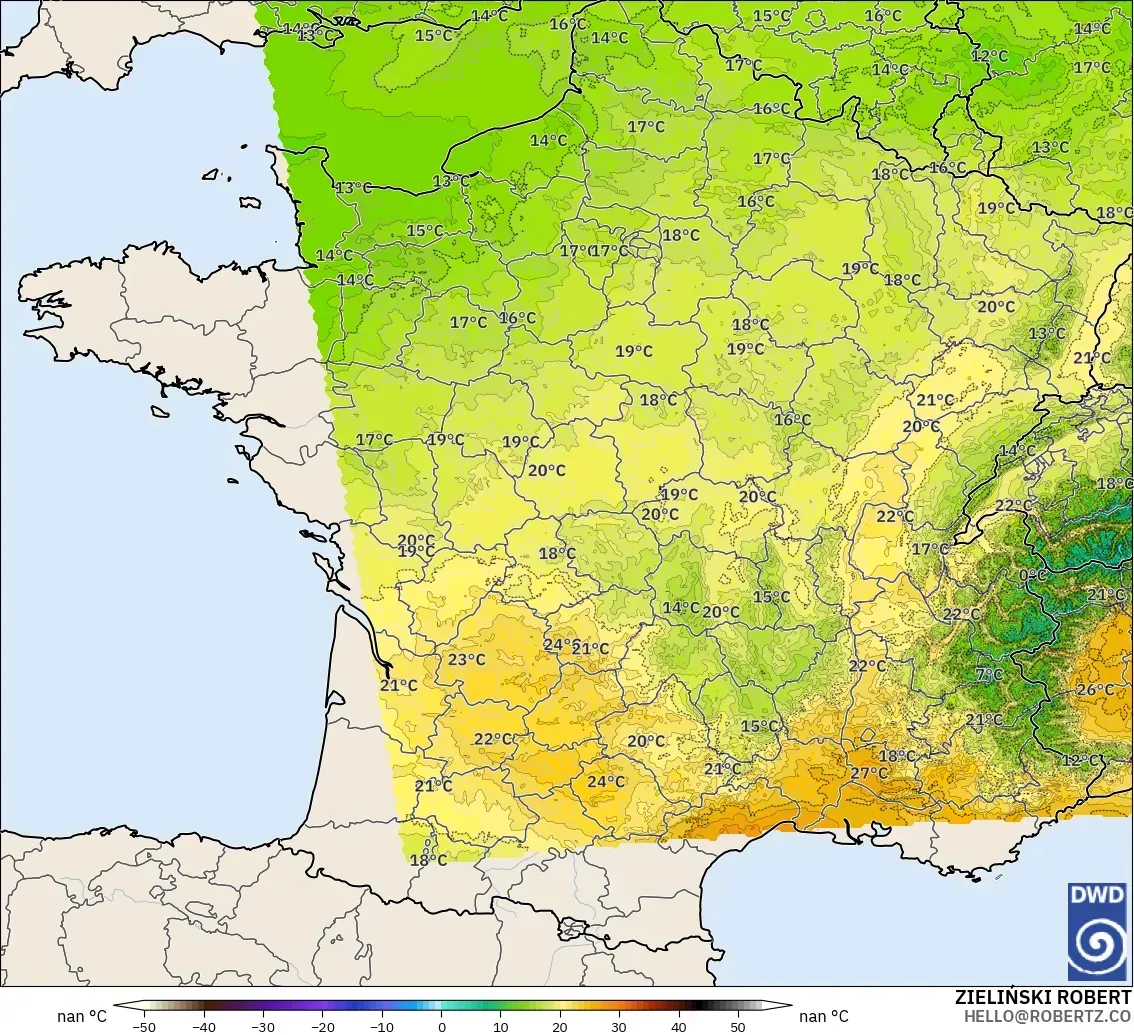 ICON Alemania 2 km modelo - Francia, Temperatura a 850 hPa