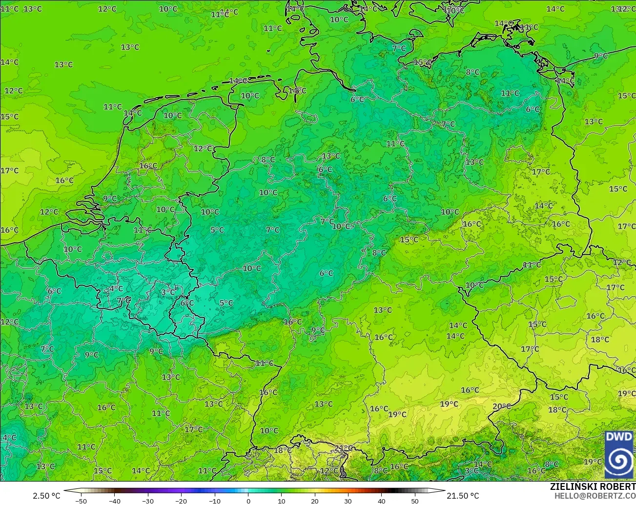 ICON Alemania 2 km modelo - Alemania, Punto de rocío a 2 m