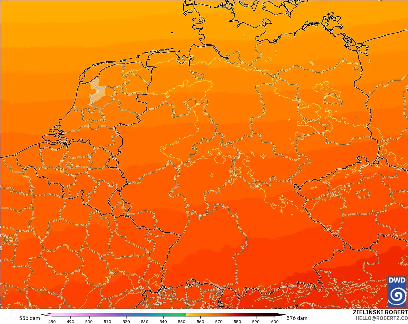 ICON Alemania 2 km modelo - Alemania, Altura geopotencial a 500 hPa