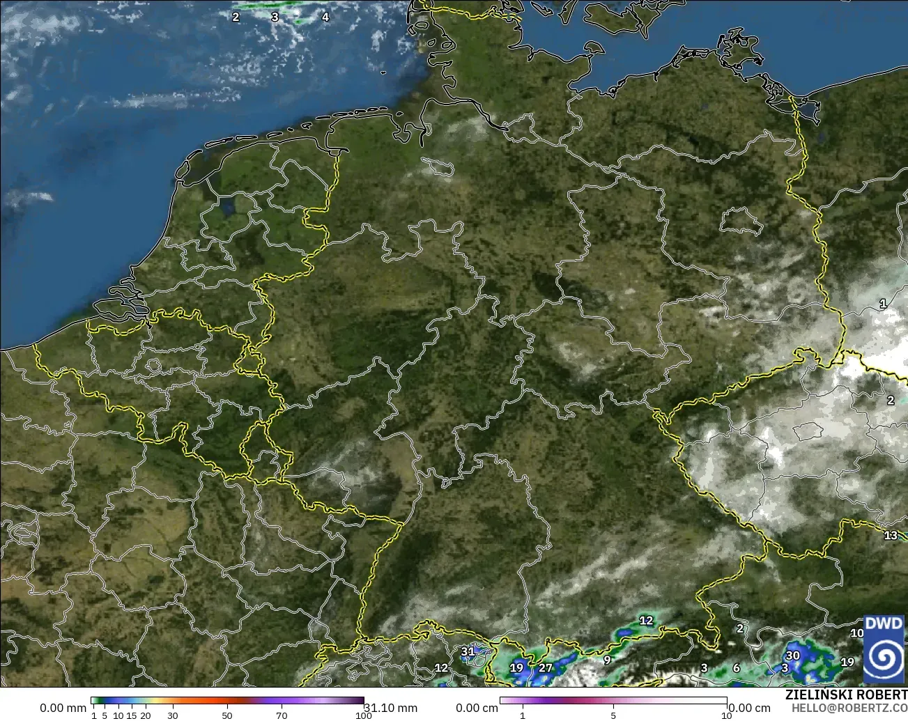 ICON Alemania 2 km modelo - Alemania, Precipitación, nubes y presión