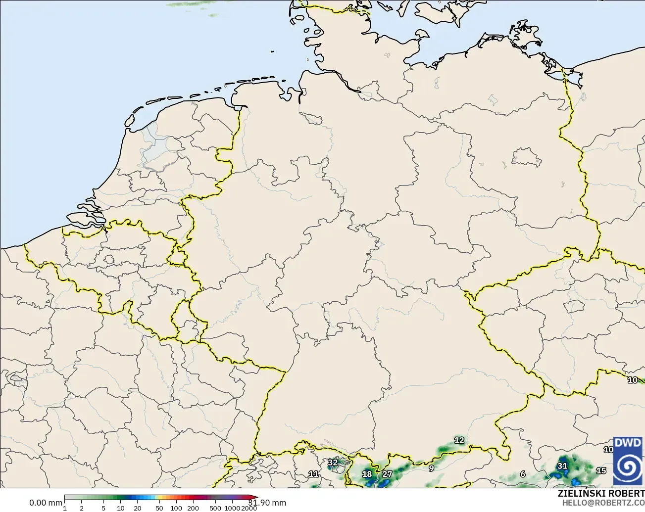 ICON Alemania 2 km modelo - Alemania, Acumulación de precipitación