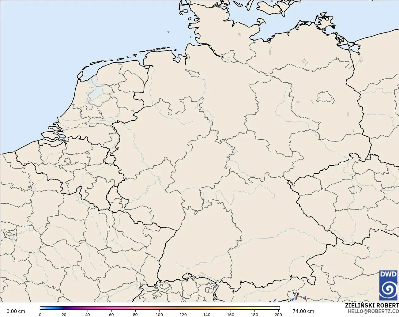 ICON Alemania 2 km modelo - Alemania, Profundidad de nieve