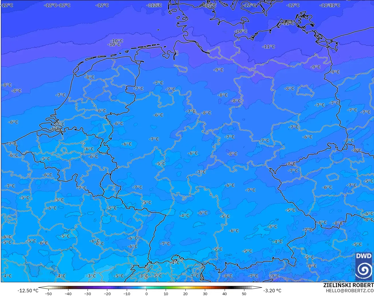 ICON Alemania 2 km modelo - Alemania, Temperatura a 500 hPa