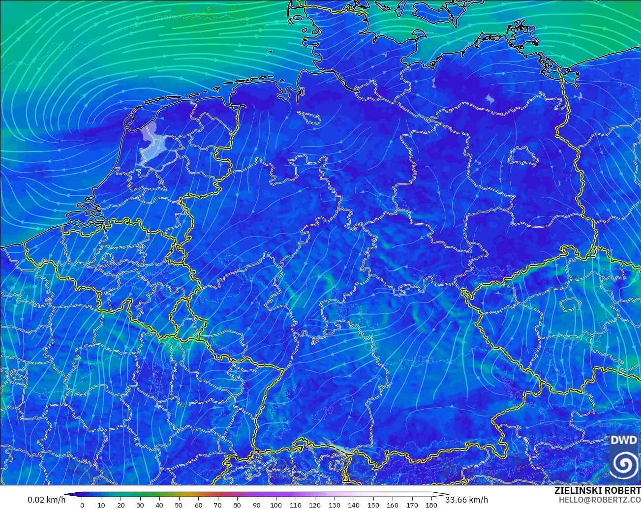 ICON Alemania 2 km modelo - Alemania, Viento a 10 m