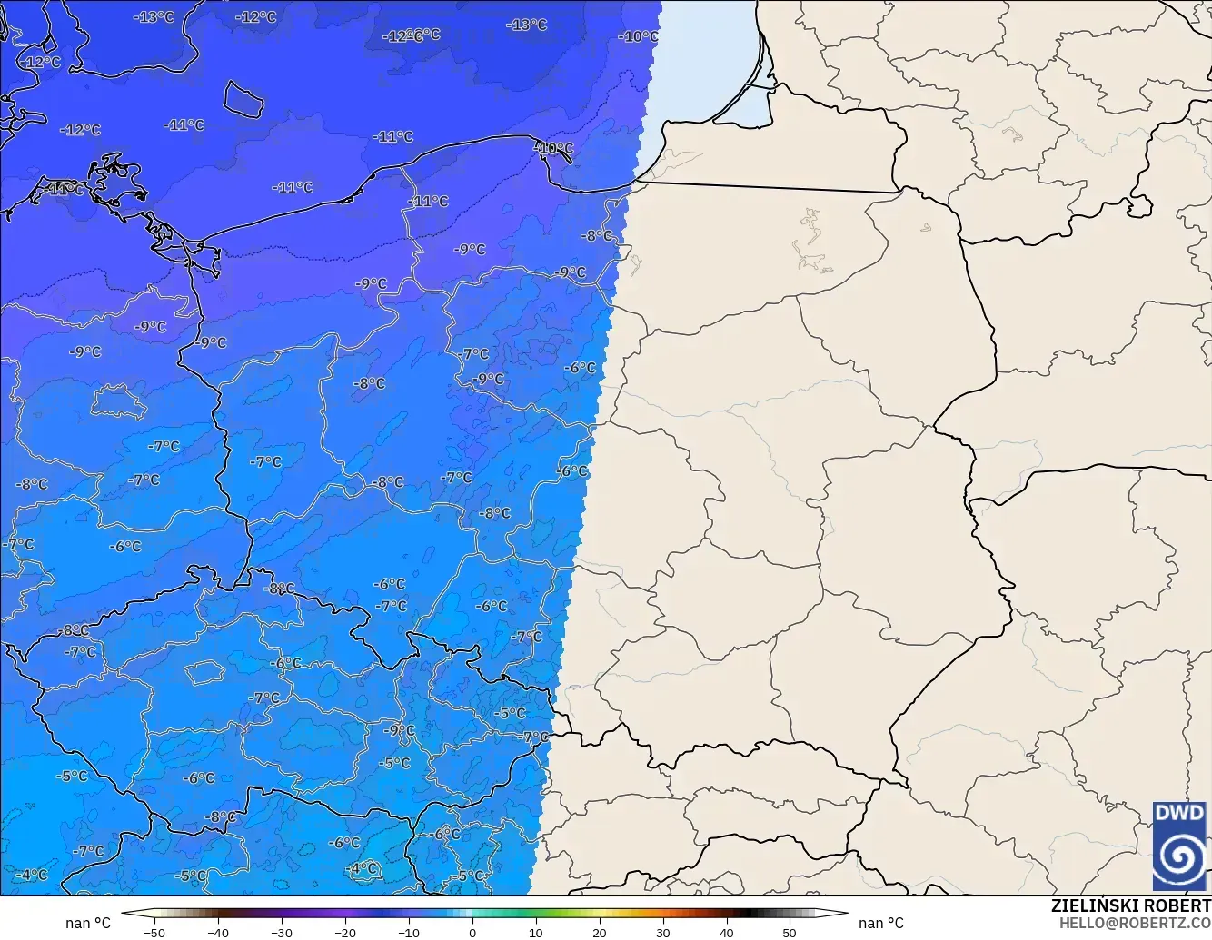 ICON Alemania 2 km modelo - Polonia, Temperatura a 500 hPa