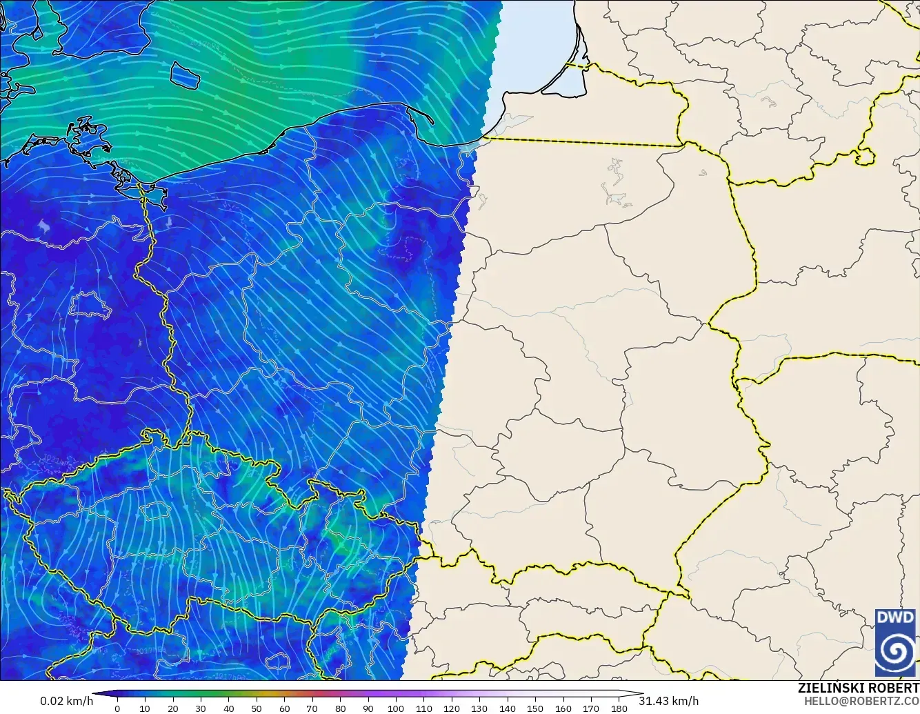 ICON Alemania 2 km modelo - Polonia, Viento a 10 m